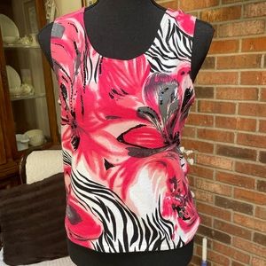 Sleeveless black, pink, and white tank with black sequins